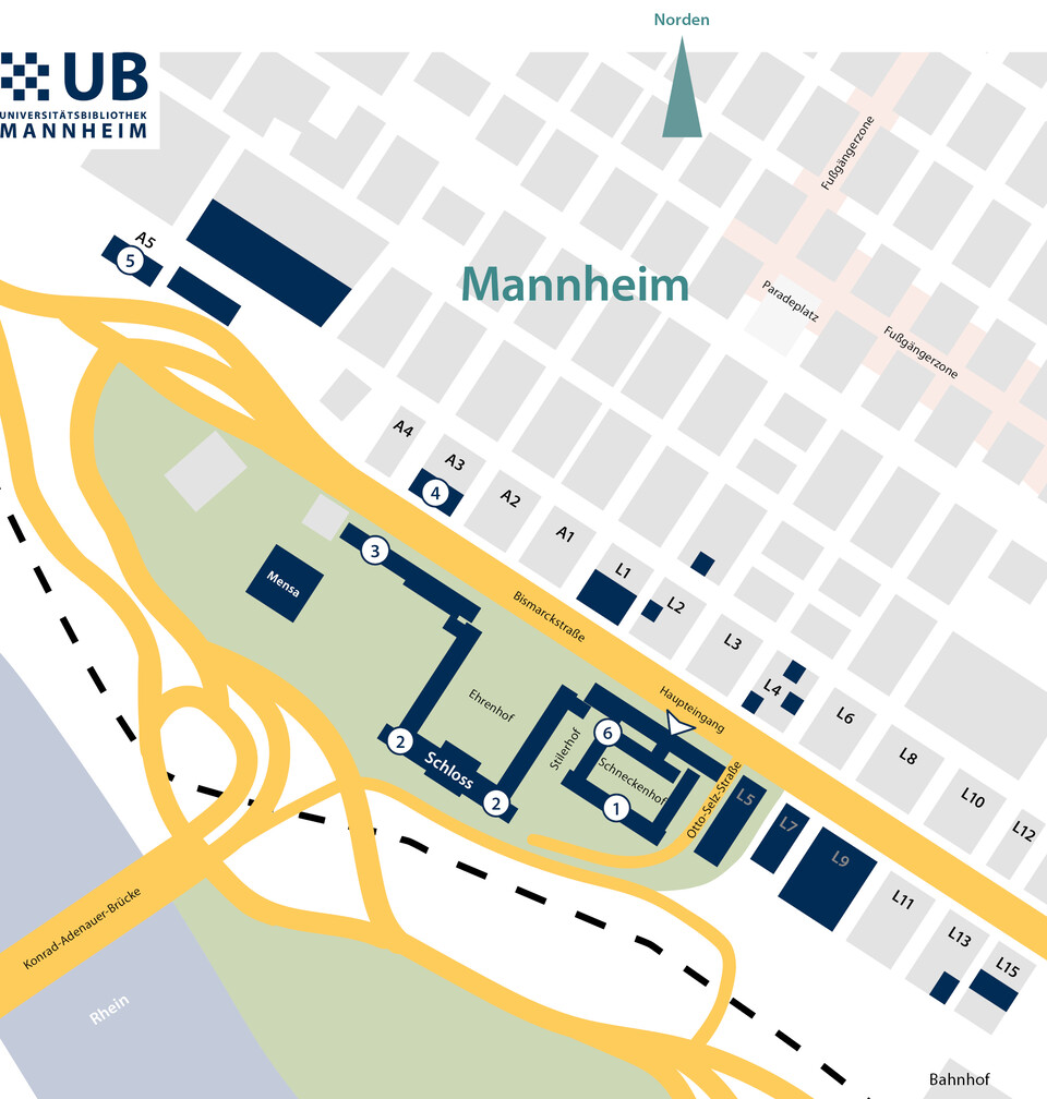 Lageplan der UB Mannheim.