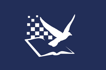 Logo des Open Science Office der Universität Mannheim zeigt ein Buch aus dem ein Vogel fliegt und im Hintergrund einige Quadrate.